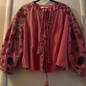Zara Pink Embroidered Jacket - M